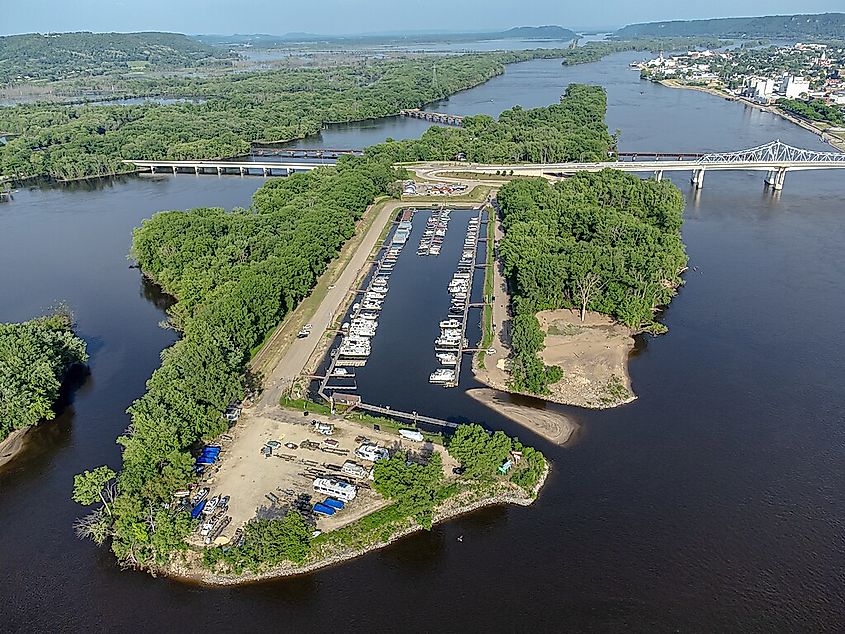 Aerial view of Latsch Island, part of Winona, Minnesota