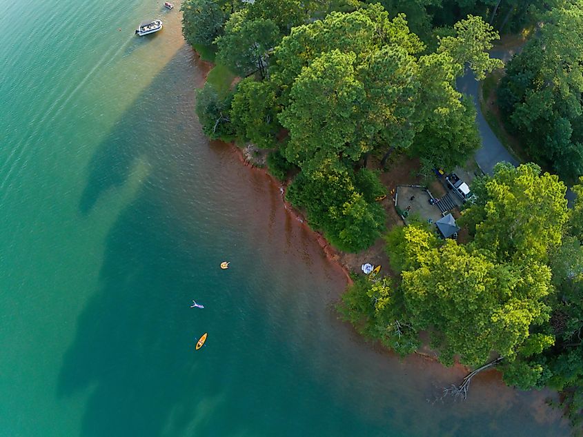 Aerial view of Lake Hartwell, South Carolina.
