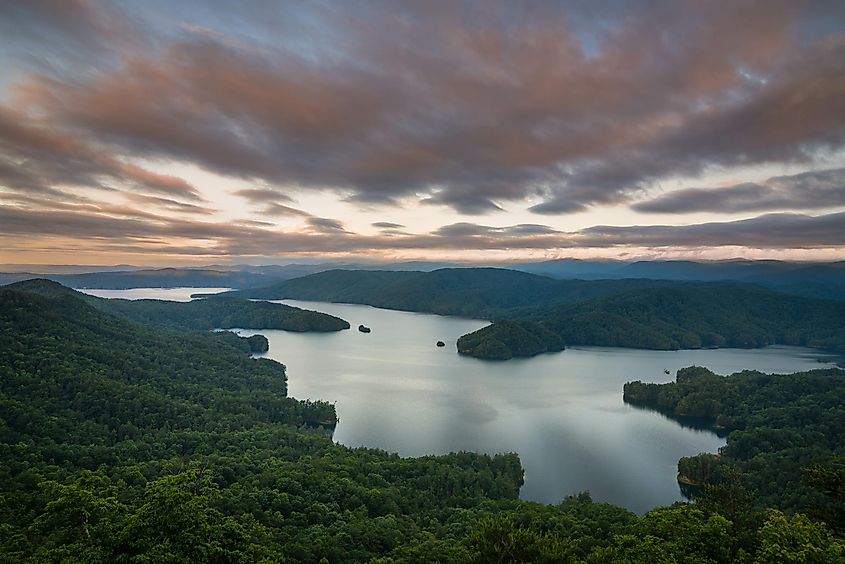 Sunrise at above Lake Jocassee in South Carolina.