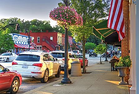 Main Street near Bell Street looking towards the Popcorn Shop and Starbucks in downtown Chagrin Falls, Ohio. Image credit Lynne Neuman via Shutterstock