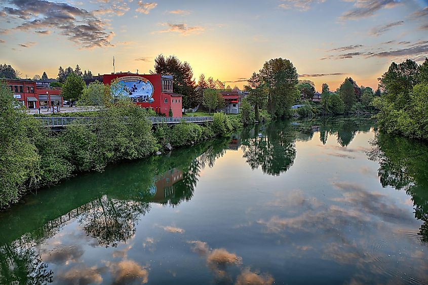 Overlooking the riverfront and downtown in Snohomish, Washington.