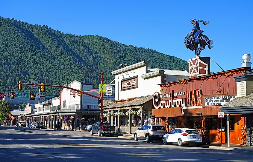 View of businesses in Jackson Hole, Wyoming.